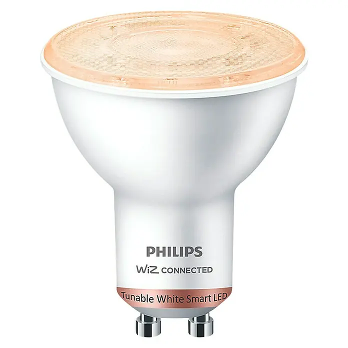 Philips Wiz Bombilla LED Regulable GU10 - GU10, Intensidad regulable, Blanco neutro, 345 lm, 4,8 W - Bombilla LED inteligente Philips WiZ Connected Tunable White con base GU10, para iluminación inteligente y temperaturas de color ajustables.