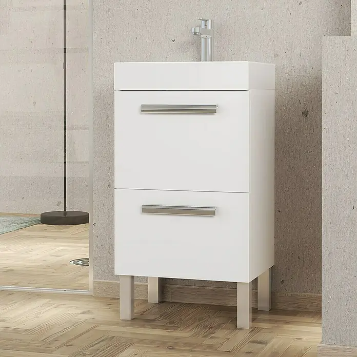 Artysan Conjunto de mueble de baño Lidia - Ancho: 45 cm, Blanco, 3 pzs. - Moderno lavabo de baño blanco con dos cajones y tiradores cromados.