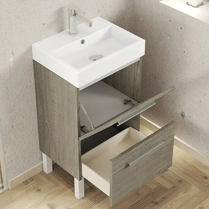 Artysan Conjunto de mueble de baño Lidia - Ancho: 36 cm, Nebraska, 3 pzs. - Este moderno mueble de baño con aspecto de madera proporciona almacenamiento y estilo para cualquier baño.
