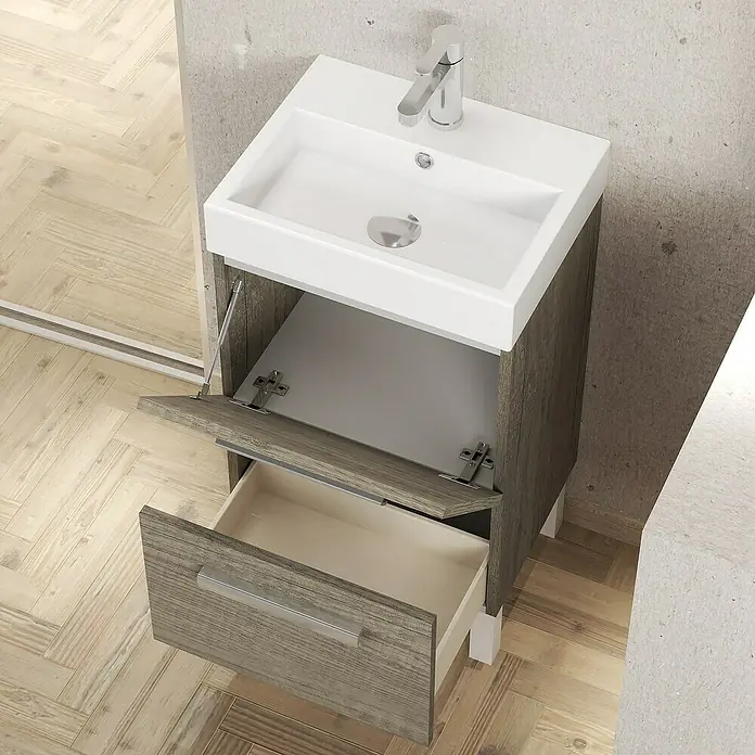 Artysan Conjunto de mueble de baño Lidia - Ancho: 36 cm, Nebraska, 3 pzs. - Un mueble bajo lavabo con compartimento abierto y cajón, diseño moderno para el baño.