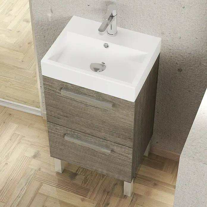 Artysan Conjunto de mueble de baño Lidia - Ancho: 36 cm, Nebraska, 3 pzs. - Lavabo moderno con mueble de madera y dos cajones, perfecto para baños pequeños.\n