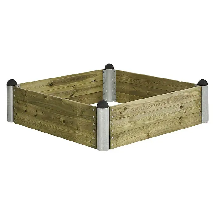 Plus Hochbeet Pipe - 140 x 140 x 36 cm, Holz, Natur - Quadratisches Hochbeet aus Holz mit Metallecken, ideal für den Garten. Robust und langlebig für Gemüse und Pflanzen.