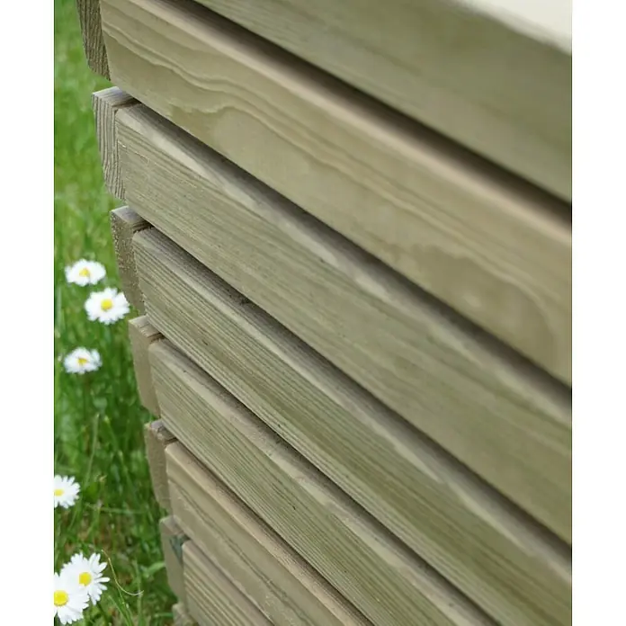Cerland Macetero para plantas Horizon - Dimensiones externas (L x An x Al): 90 x 40 x 40 cm, Madera, Natural - Vista detallada de una estructura de jardín hecha con listones de madera clara, creando una estética moderna y natural en el área del jardín.