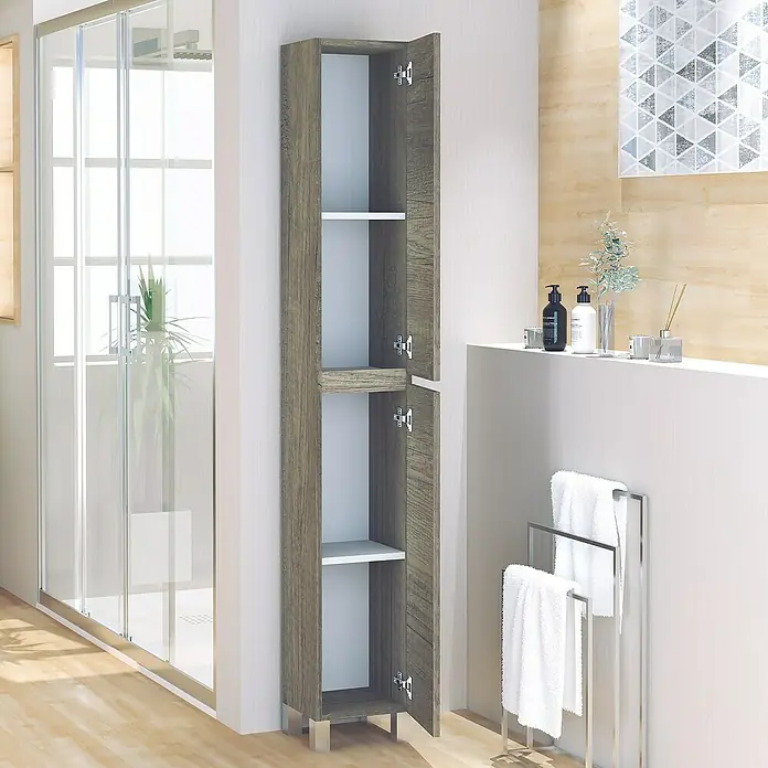 Artysan Armario alto de baño Inca - 24,6 x 26,5 x 173 cm, Nebraska - Un armario de baño delgado con estantes para almacenamiento adicional, que añade estilo al baño. Perfecto para organizar toallas y artículos.