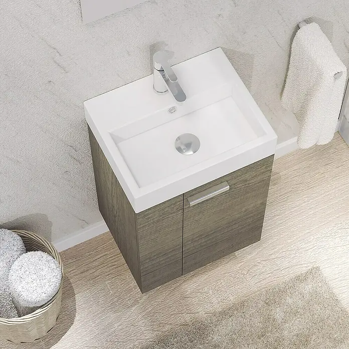 Artysan Conjunto de mueble de baño Mini - Ancho: 45 cm, Nebraska, Apertura en dos puertas, 3 pzs. - Elegante lavabo de baño con mueble de aspecto de madera y grifo, perfecto para baños modernos.