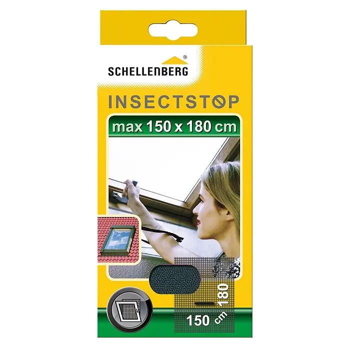 Schellenberg Rollo de fibra de vidrio - An x Al: 150 x 180 cm, Montaje de la mosquitera: Pegado, Para interior - Imagen del producto de la mosquitera Schellenberg Insect Stop con dimensiones de 150 x 180 cm.