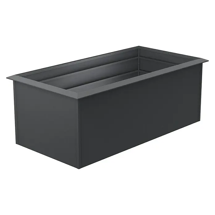 Gardol Hochbeet doppelwandig - 200 x 100 x 76 cm, Stahl, Anthrazit - Ein geräumiger, rechteckiger Pflanzkasten in dunklem Grau mit einem markanten Rand. Ideal für Garten, Terrasse oder Balkon.
