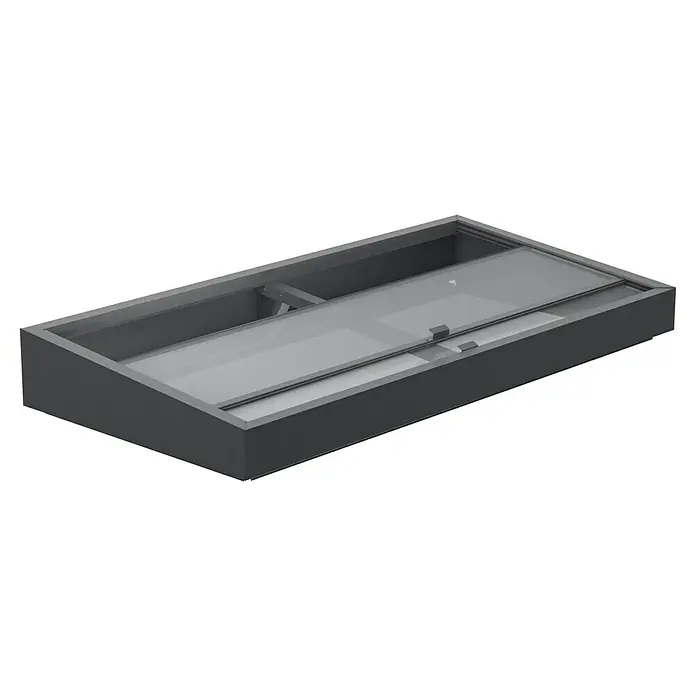 Gardol Frühbeet-Aufsatz - L x B x H: 198 x 98 x 23 cm - Elegantes Bio-Ethanol-Feuerstelle-Design mit einer schlanken grauen Umrandung und einem modernen Glasschiebedeckel.