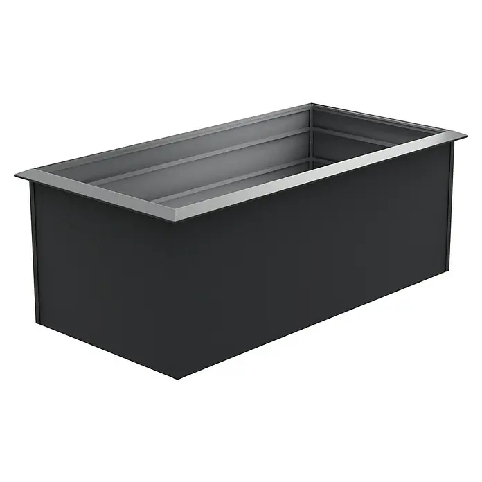 Gardol Huerto urbano - 200 x 100 x 76 cm, Acero, Antracita - La imagen muestra una jardinera rectangular en color oscuro con un borde metálico claro, ofreciendo un aspecto moderno y elegante.