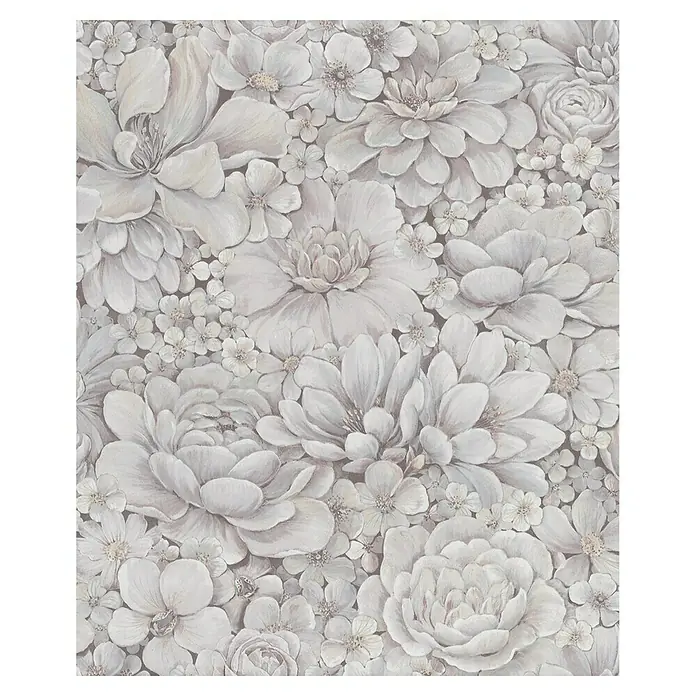 Marburg Botanica Vliestapete - Rosa/Grau, Floral, 10,05 x 0,53 m - Elegantes Wandbild mit üppigem, cremefarbenem Blumenmuster, das jedem Raum eine beruhigende und stilvolle Atmosphäre verleiht.