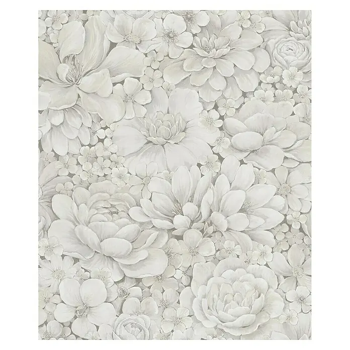 Marburg Botanica Vliestapete - Greige, Floral, 10,05 x 0,53 m - Elegante, weiße Blumentapete.
