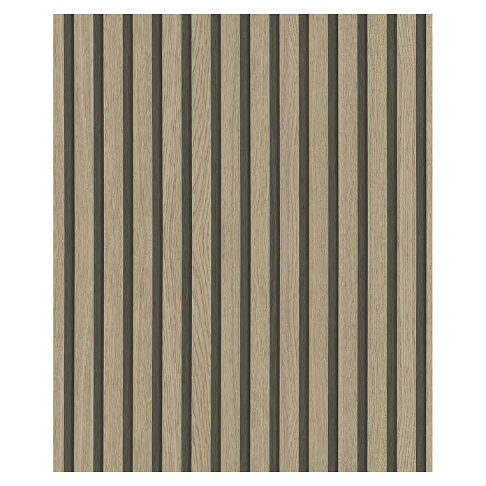 Marburg Botanica Vliestapete Wandpaneele - Braun/Schwarz, Holzoptik, 10,05 x 0,53 m - Holzpaneelwand mit abwechselnd hellen und dunklen vertikalen Lamellen.