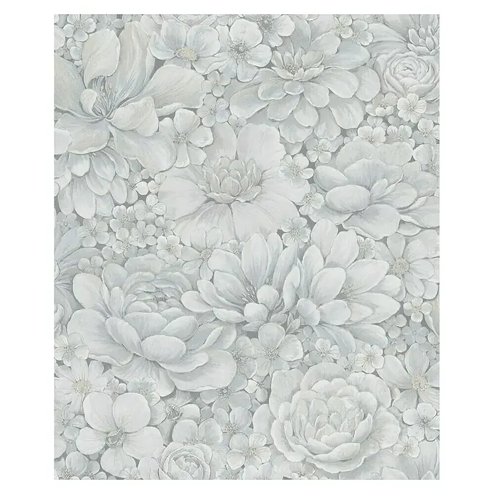 Marburg Botanica Vliestapete - Blau/Grau, Floral, 10,05 x 0,53 m - Elegantes florales Muster in Weißtönen. Ein geschmackvolles Design für stilvolle Dekorationen und Textilien, das eine beruhigende und harmonische Atmosphäre schafft.