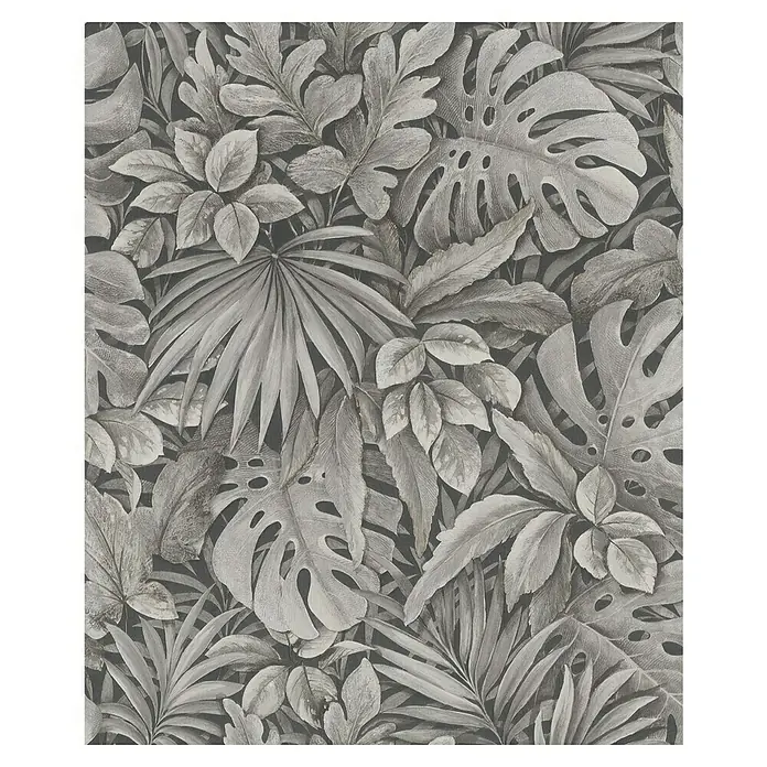 Marburg Botanica Vliestapete - Braun, Floral, 10,05 x 0,53 m - Detailreiche Tapete mit tropischen Blättern in verschiedenen Grautönen, die eine ruhige und natürliche Atmosphäre schafft.