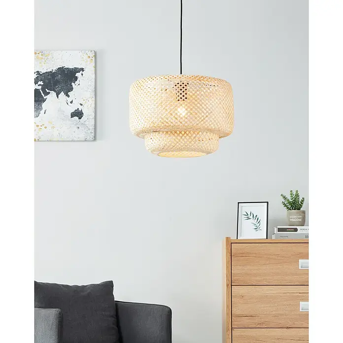 Eglo Pendelleuchte HETTONLE - 40 W, Schwarz, E27 - Die helle Hängelampe aus Korbgeflecht ist ein echter Hingucker und sorgt für eine gemütliche Atmosphäre im Raum. Die Lampe ist ein stilvolles Accessoire.