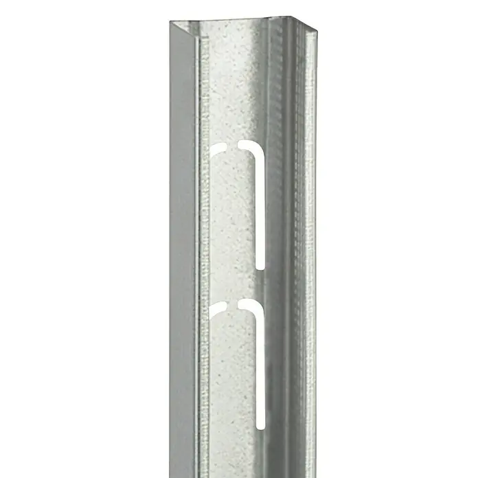 Placo Saint-Gobain Montante 48 - 2,99 m x 46,5 mm x 36 mm - Imagen del montante metálico para construcción en seco, con recortes para la gestión de cables o fijación.
