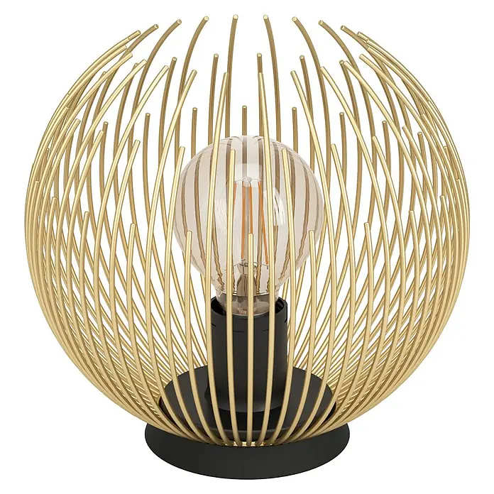 Eglo Venezuela Tischleuchte - 40 W, Ø x H: 23,5 mm x 22,5 cm, Schwarz/Gold, E27 - Goldene Tischleuchte mit einem dekorativen Käfigdesign und einer bernsteinfarbenen Glühbirne im Inneren, die eine warme Atmosphäre schafft.