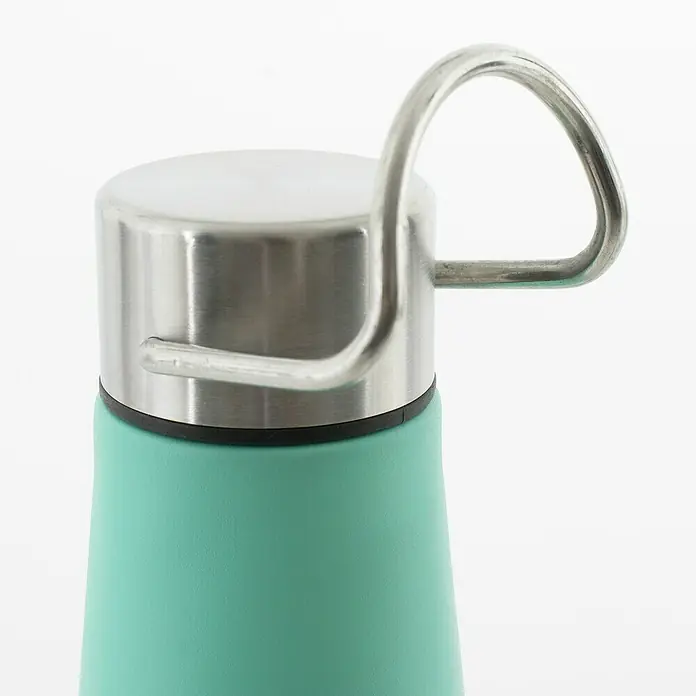 Seac Sub Termo Wadi - 500 ml, Turquesa - Primer plano de una botella de agua color menta con tapa plateada y asa de transporte.
