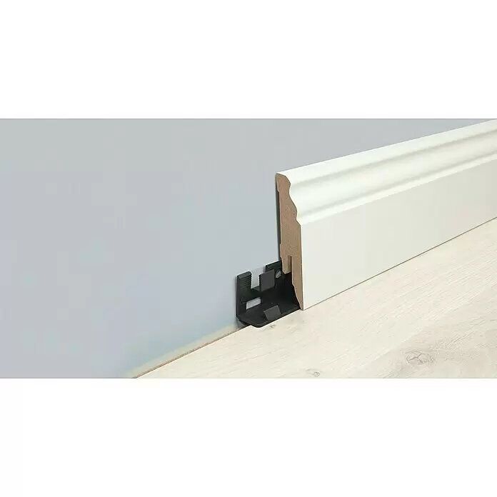LOGOCLIC Sockelleiste Weiß - 260 cm x 17 mm x 70 mm, MDF, Weiß, Beschichtet - Detailaufnahme
