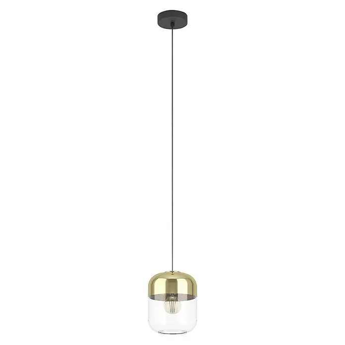 Eglo Maryvilla Pendelleuchte - 40 W, Schwarz/Brüniert, E27, Anzahl Leuchtmittel: 1 Stk. - Elegante Pendelleuchte mit klarem Glasschirm und goldfarbenem Akzent. Ideal für moderne Wohnräume, schafft ein warmes, einladendes Licht.