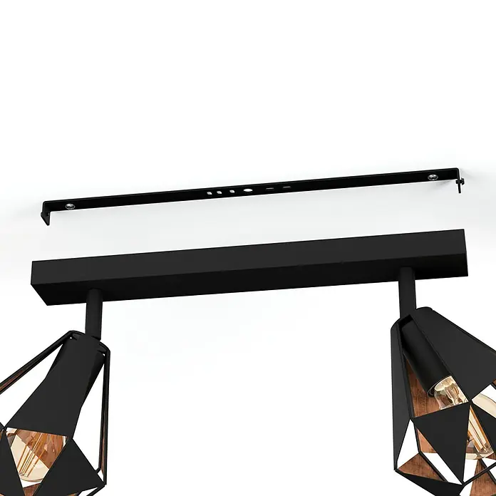 Eglo Carlton 7 Wandstrahler - 80 W, L x B x H: 42 x 16 x 25,5 cm, Schwarz/Kupfer-antik, E27, Anzahl Leuchtmittel: 2 Stk. - Moderne Deckenleuchte in Schwarz mit geometrischen Lampenschirmen und einer Montageplatte. Stilvolle Beleuchtung für Ihr Zuhause.