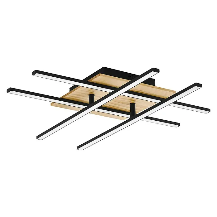 Eglo LED-Deckenleuchte MARINELLO 1 - 21,2 W, L x B x H: 50 x 50 x 9 cm, Schwarz/Braun, Warmweiß - Moderne Deckenleuchte mit Holzdetails und LED-Beleuchtung für ein stilvolles Ambiente.