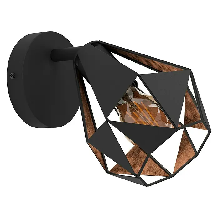 Eglo Carlton 7 Wandstrahler - 40 W, Schwarz/Kupfer-antik, E27, Anzahl Leuchtmittel: 1 Stk. - Elegante Wandleuchte in Schwarz mit geometrischem Design und warmem Licht. Ideal für stilvolle Innenräume.