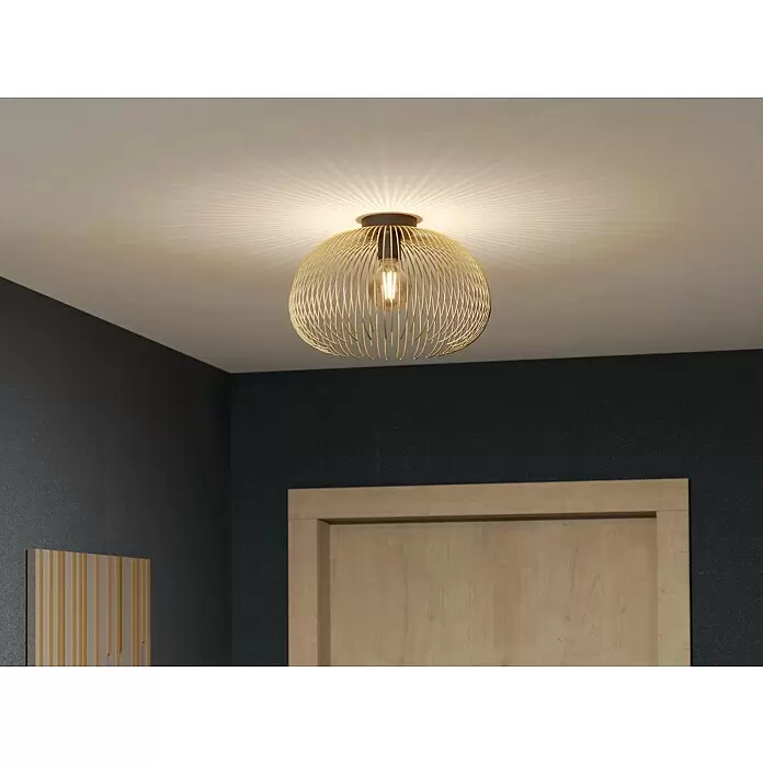 Eglo Venezuela Deckenleuchte - 40 W, Ø x H: 38,5 x 25 cm, Schwarz/Gold, E27 - Goldfarbene kugelförmige Deckenleuchte mit sichtbarer Glühbirne, die radiale Lichtmuster an die Decke wirft.