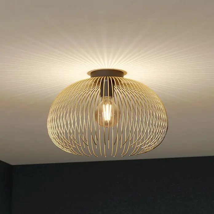 Eglo Venezuela Deckenleuchte - 40 W, Ø x H: 38,5 x 25 cm, Schwarz/Gold, E27 - Elegante Deckenleuchte mit goldenem Drahtgeflecht und warmem Licht, die eine stilvolle Atmosphäre schafft.