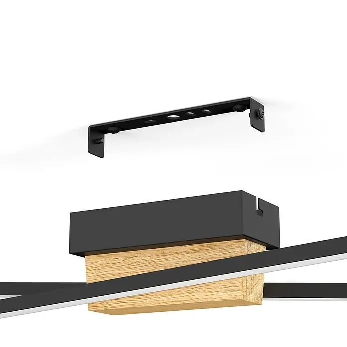 Eglo Panagria LED-Wand- & Deckenleuchte - 12,6 W, Schwarz/Braun, Warmweiß - Moderne Deckenleuchte mit Holzakzent und schwarzer Metallhalterung für stilvolle Beleuchtung.