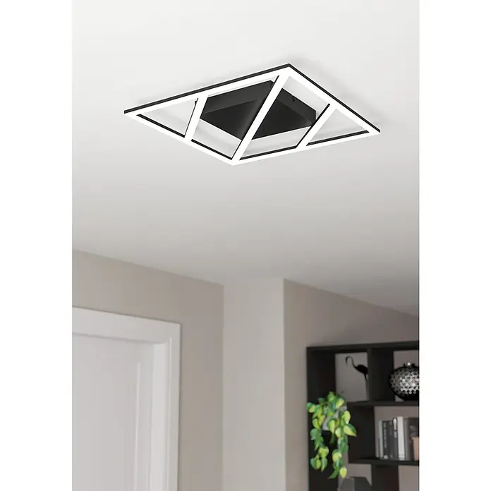 Eglo LED-Deckenleuchte ULISANO - 21 W, L x B x H: 42 x 42 x 5,5 cm, Schwarz - Moderne Deckenleuchte mit geometrischem Design in Schwarz und Weiß. Diese stilvolle Lampe sorgt für eine helle und ansprechende Beleuchtung.