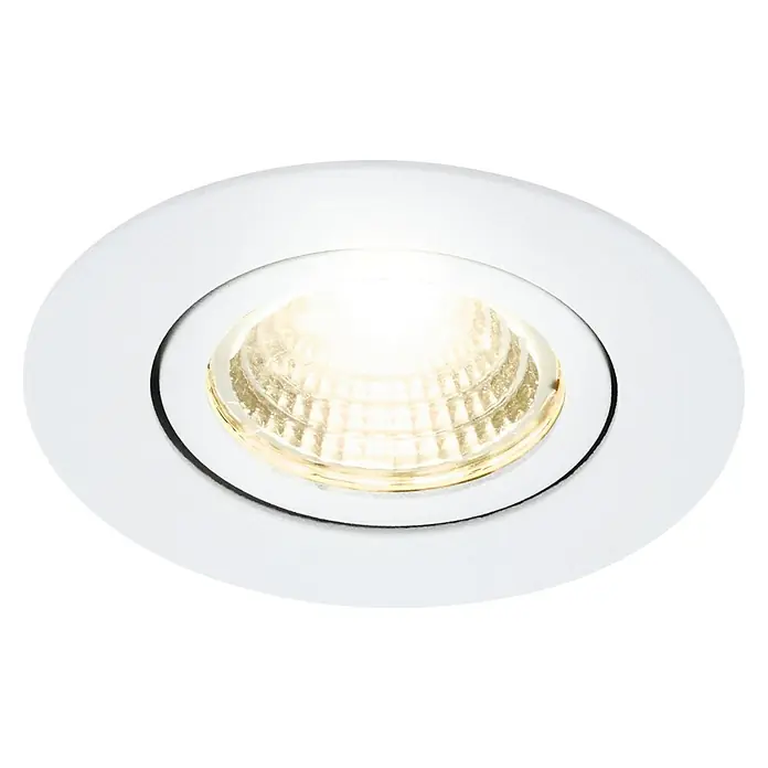 Eglo LED-Einbauleuchte SALICETO - Warmweiß, Durchmesser: 8,8 cm, Weiß, 1 Stk. - Nahaufnahme einer modernen, runden LED-Einbauleuchte mit warmem Licht in einem schlichten, weißen Design. Ideal für stilvolle Innenraumbeleuchtung.