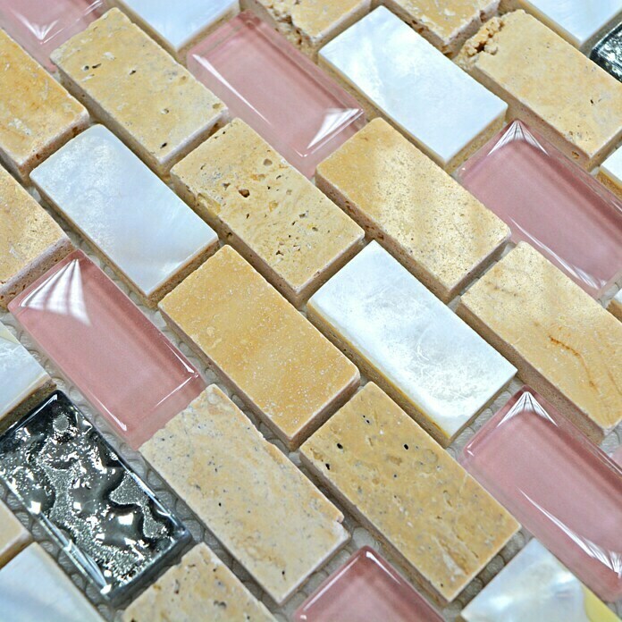 Mosaikfliese Brick Crystal Mix XCM B05S (30 x 28,5 cm, Beige/Braun/Weiß, Glänzend)