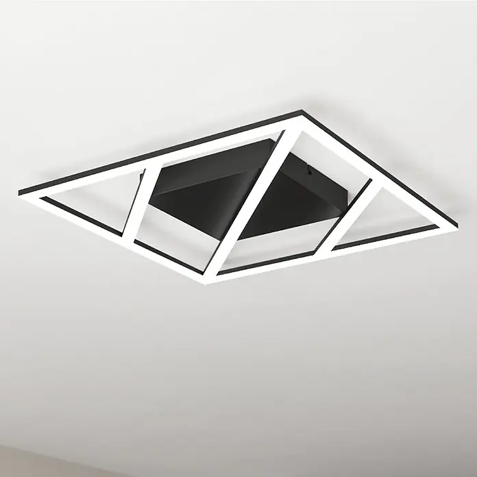 Eglo LED-Deckenleuchte ULISANO - 21 W, L x B x H: 42 x 42 x 5,5 cm, Schwarz - Moderne Deckenleuchte mit schwarzem Mittelteil und weißem, geometrischem Rahmen. Elegant und stilvoll für jeden Raum.