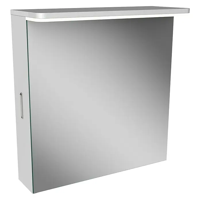 Lanzet Modern 3.0 LED-Spiegelschrank - B x H: 60 x 68,4 cm, Mit Beleuchtung, DIN Anschlag: Links, Weiß, Spanplatte - Ein weißer Spiegelschrank mit LED-Beleuchtung für das Badezimmer, ideal für die Aufbewahrung von Badutensilien.