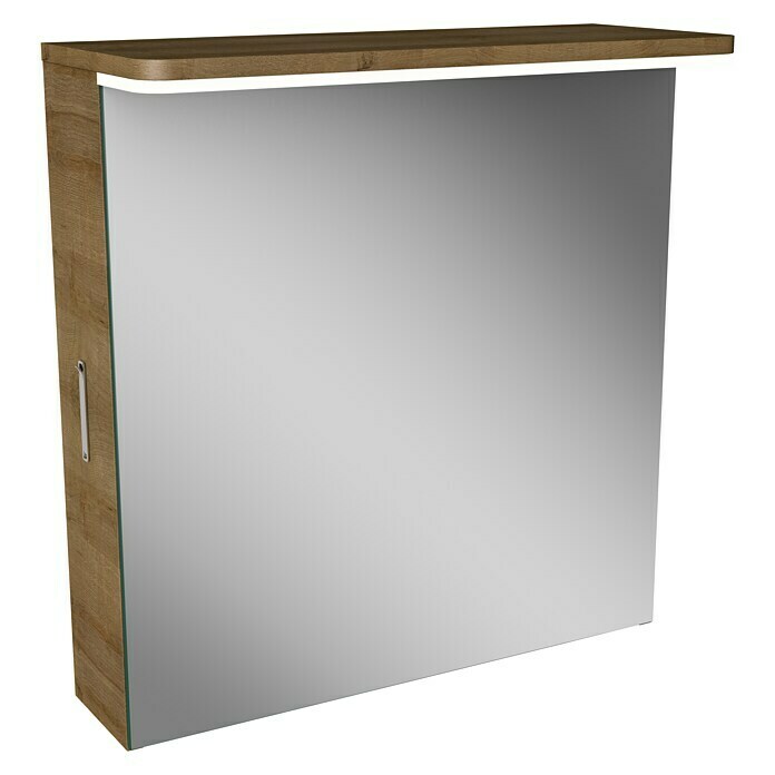 Modern 3.0 LED-Spiegelschrank (B x H: 60 x 70 cm, Rechts, Mit Beleuchtung, Spanplatte, Berg Eiche)