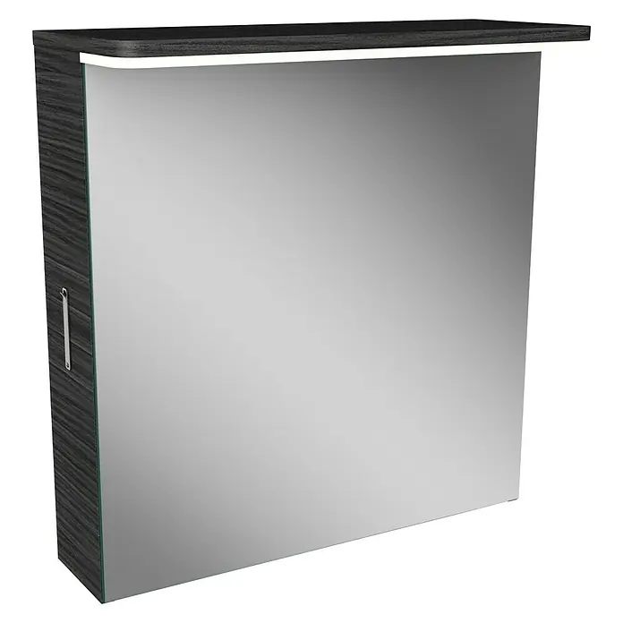 Lanzet Modern 3.0 LED-Spiegelschrank - B x H: 60 x 68,4 cm, Mit Beleuchtung, DIN Anschlag: Links, Dark Oak, Spanplatte - Ein eleganter Spiegelschrank in dunklem Holzton mit integrierter Beleuchtung für ein modernes Badezimmerambiente.