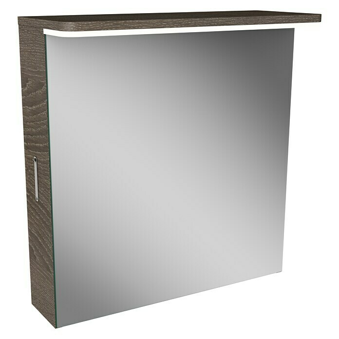 Modern 3.0 LED-Spiegelschrank (B x H: 60 x 70 cm, Rechts, Mit Beleuchtung, Spanplatte, Eiche Maron)