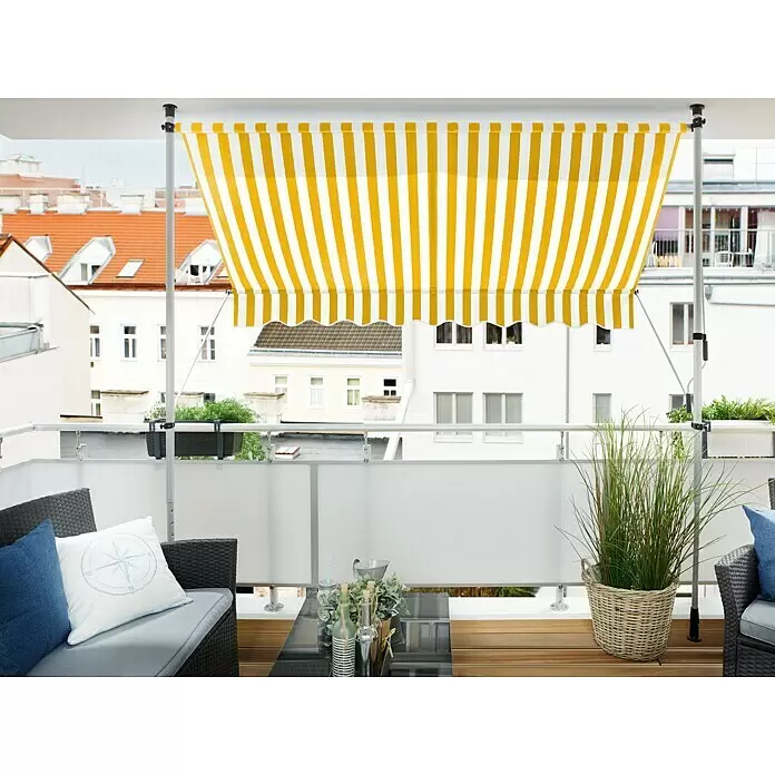 Sunfun Klemmmarkise - Gelb/Weiß, Breite: 2,5 m, Ausfall: 1,3 m - Stimmungsaufnahme