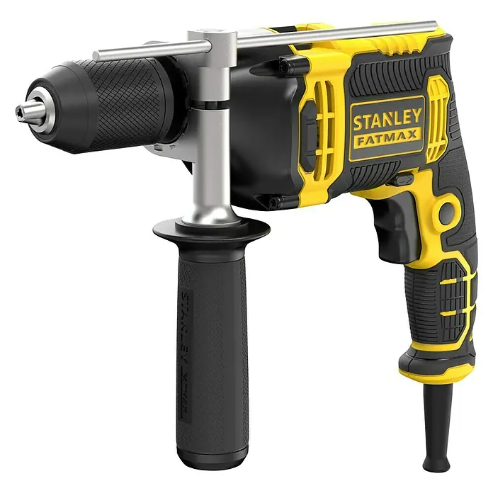 Stanley FatMax Schlagbohrmaschine FMEH750K-QS - 750 W, Schnellspannbohrfutter - Ein detailreiches Bild einer gelb-schwarzen Stanley Fatmax Bohrmaschine, die Stärke und Präzision für jedes Projekt verspricht.