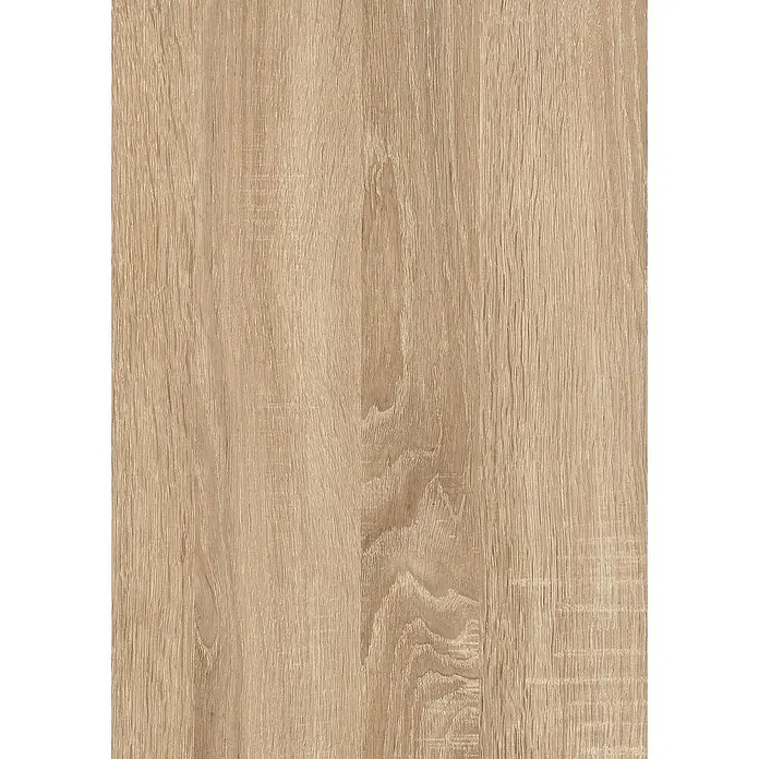Arbeitsplatte - 280 x 60 x 2,8 cm, Eiche Natur - Nahaufnahme einer Holzstrukturplatte mit natürlich wirkenden Maserungen und hellbrauner Farbe.