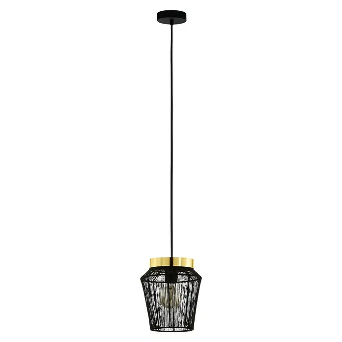 Eglo Escandidos Pendelleuchte40 W, Schwarz/Messing, E27, Anzahl Leuchtmittel: 1 Stk. - Elegante Pendelleuchte mit schwarzem Lampenschirm und goldenen Akzenten, die jedem Raum einen Hauch von Stil verleiht.