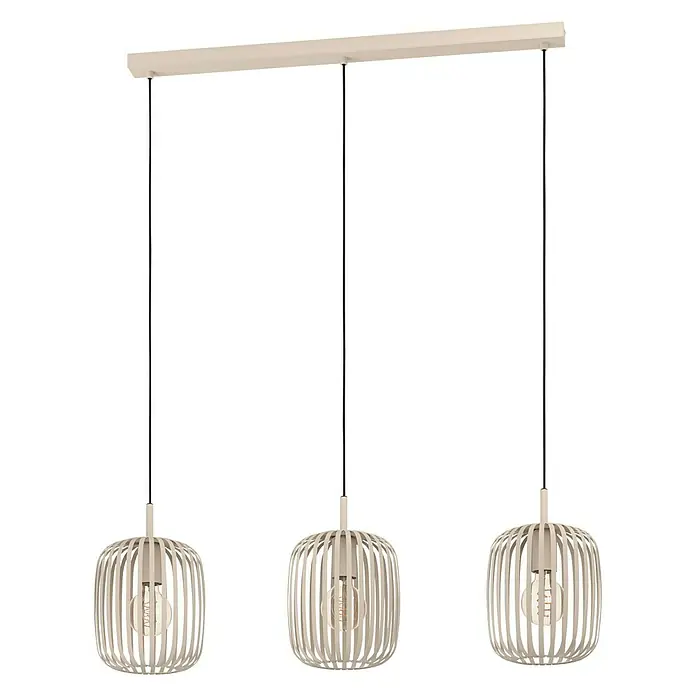 Eglo Romazzina Pendelleuchte - 120 W, Sand, E27, Anzahl Leuchtmittel: 3 Stk. - Diese Pendelleuchte ist ein echter Blickfang. Die Lampe hat drei Lampenschirme in einer Käfigform aus Holz, die für ein angenehmes Licht sorgen.
