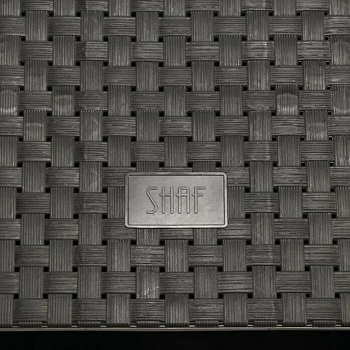 Shaf Conjunto de muebles Evo - 4 pzs., Polipropileno, Antracita - Tejido de ratán sintético gris oscuro con placa plateada de la marca 'SHAF'.