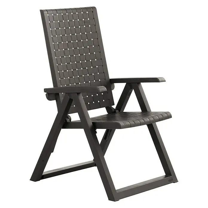 Sillón de posiciones Dream - 58 x 68 x 103 cm, Wengué, Polipropileno, Respaldo regulable - Silla plegable marrón oscuro para exterior con asiento y respaldo tejidos, ideal para relajarse en el jardín o en el patio.
