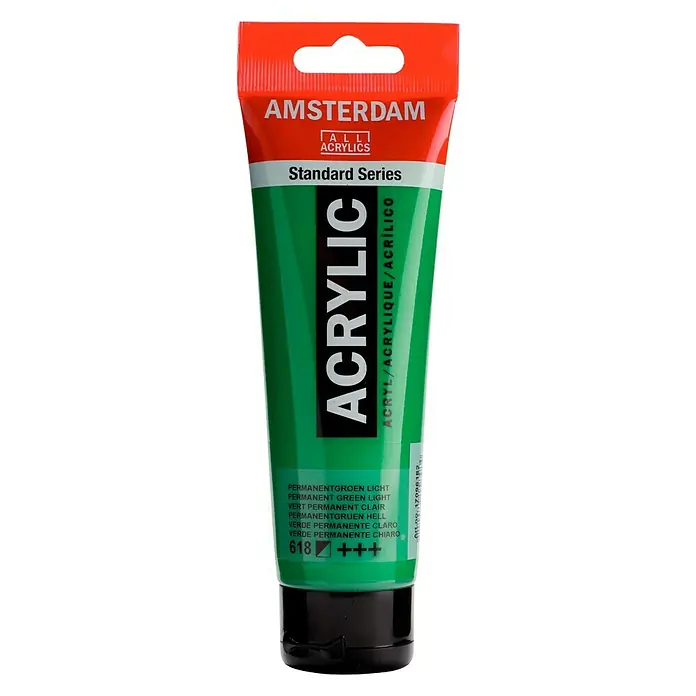 Talens Amsterdam Pintura acrílica Standard - Verde permanente claro, 120 ml, Tubo - Tubo de pintura acrílica Amsterdam Standard Series, Verde Permanente Claro, para artistas y aficionados.