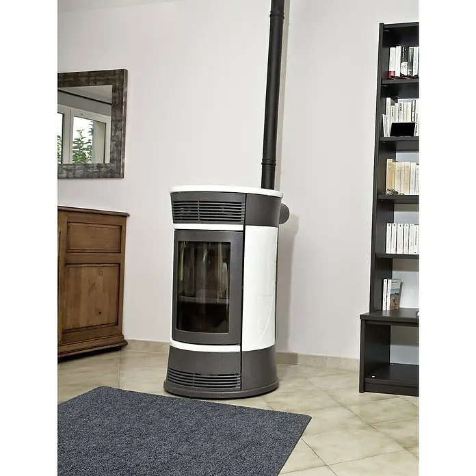 Alfombra exterior ignífuga barbacoa - Gris - Elegante modelo de estufa con un diseño elegante. La estufa blanca y gris se adapta perfectamente a los espacios modernos.