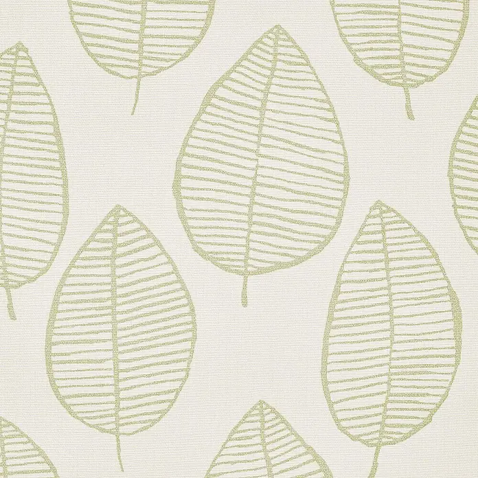 Estor enrollable Hojas - An x Al: 90 x 180 cm - Muestra de tela con hojas verdes sobre fondo crema, ideal para decoración del hogar y proyectos creativos.