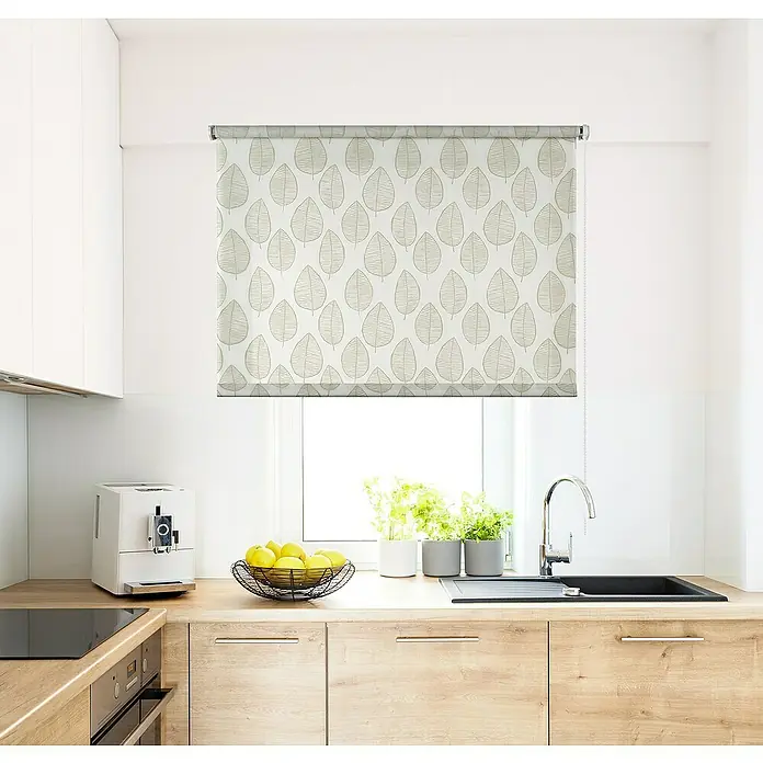Estor enrollable Hojas - An x Al: 90 x 180 cm - Estor enrollable con estampado de hojas para ventana. El estor enrollable es un elemento decorativo en la cocina moderna.
