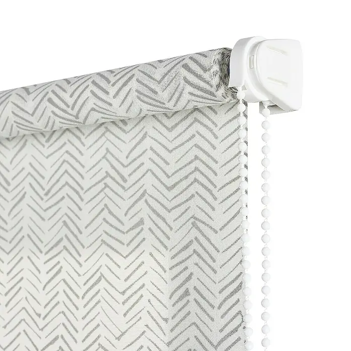Estor enrollable Espiga - An x Al: 120 x 180 cm - Estor enrollable con estampado de zig-zag y cadena de bolas blanca. Protección solar para ventanas.